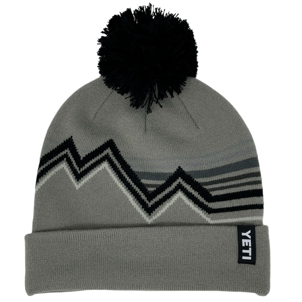 YETI Cooler Pom Beanie Cuffed Unisex One Size Fits Most Grey Black White